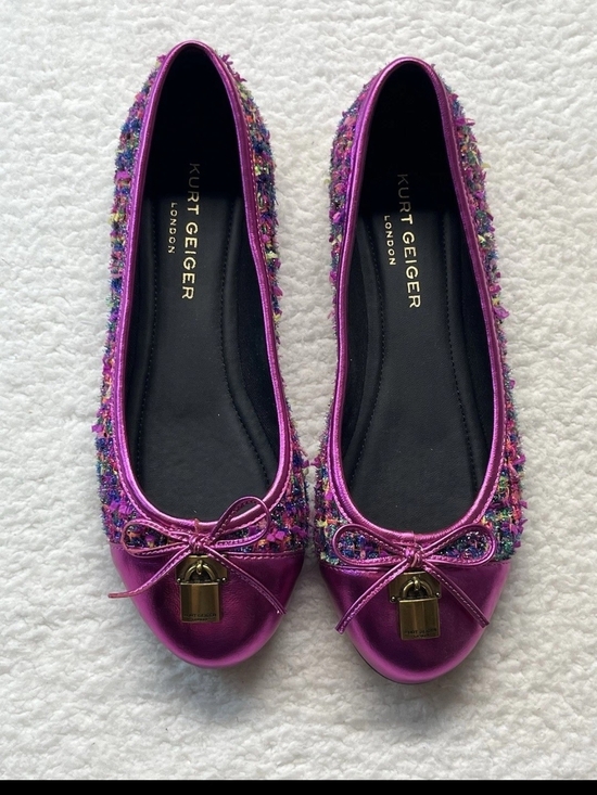 Kurt Geiger Shoes - Kurt Geiger Metallic Fuchsia Tweed Ballet Flats with Gold Charm